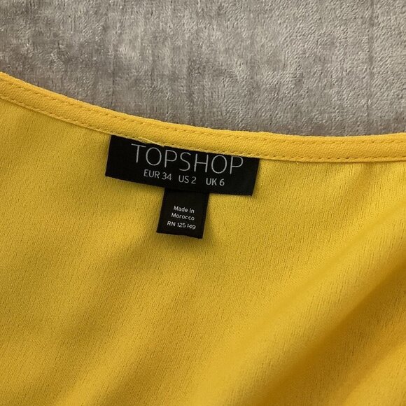 Top Shop Ruffle True Wrap A-Line Yellow Dress Size 2 Short Sleeve - Picture 16 of 16